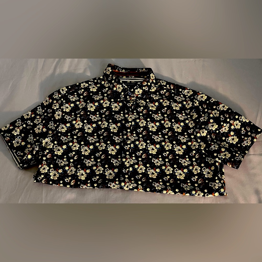 NWOT DENIM & FLOWER Men's Short Sleeve Blue/Floral/Stripe Shirt. Size: Large - Picture 9 of 11
